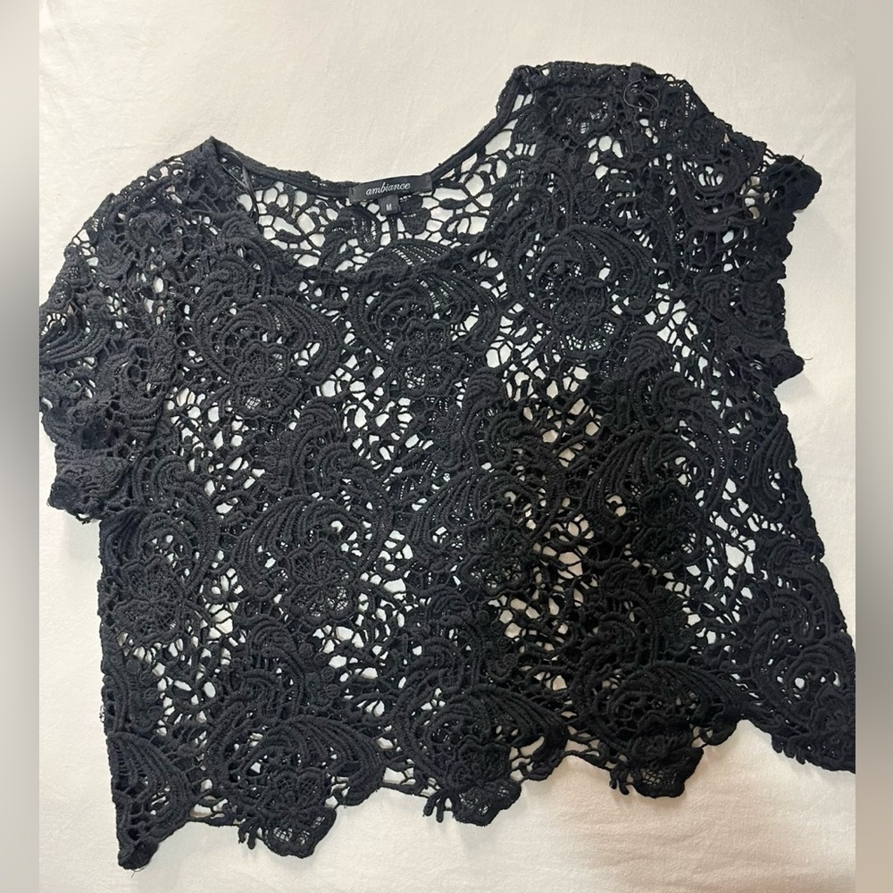 Ambiance- Black Lace Crochet Crop Top